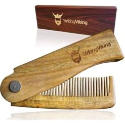 Folding Wood Comb By Striking Viking Great For Head Hair Beards And Mustaches Anti-Static EDC Wooden Styling Comb For Men All Natural Sandalwood Scent