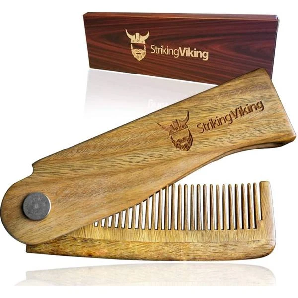 Folding Wood Comb By Striking Viking Great For Head Hair Beards And Mustaches Anti-Static EDC Wooden Styling Comb For Men All Natural Sandalwood Scent 1 Folding Wood Comb By Striking Viking Great For Head Hair Beards And Mustaches Anti-Static EDC Wooden Styling Comb For Men All Natural Sandalwood Scent