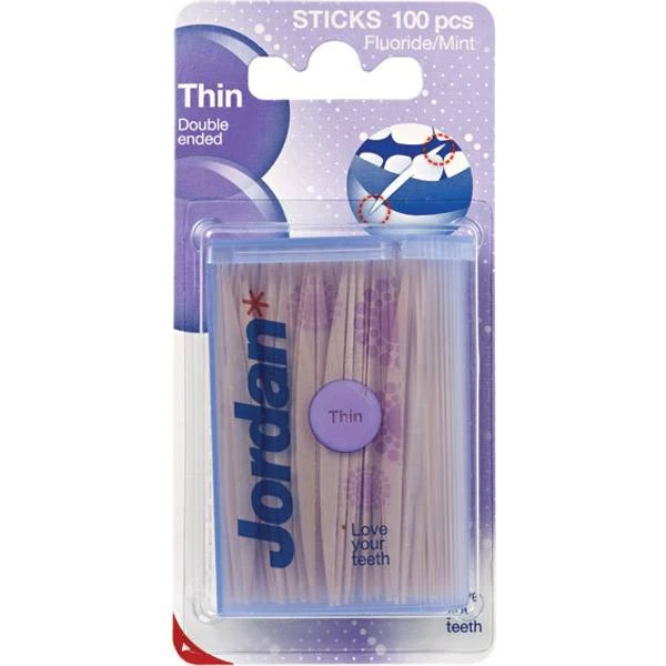 Jordan Double Ended Wood Dental Sticks Thin 100-pack 1 Jordan Double Ended Wood Dental Sticks Thin 100-pack