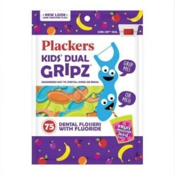 Plackers Kids Dual Gripz With Fluoride Grip Me Handle Made Without BPA Fruit Swirl