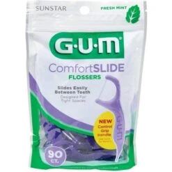 Sunstar GUM Comfort Slide Flossers For Tight Spaces, Fresh Mint, Dental Floss Picks, 90 Count