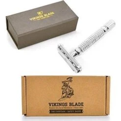 VIKINGS BLADE The Chieftain Safety Razor Swedish Platinum Super Blades Carry Case