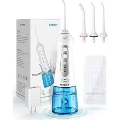 Cordless Water Flosser Teeth Cleaner, Nicefeel 300ml 2 Tip Cases Portable And Usb Rechargeable Oral Irrigator For Travel, Ipx7 Waterproof, 3-mode